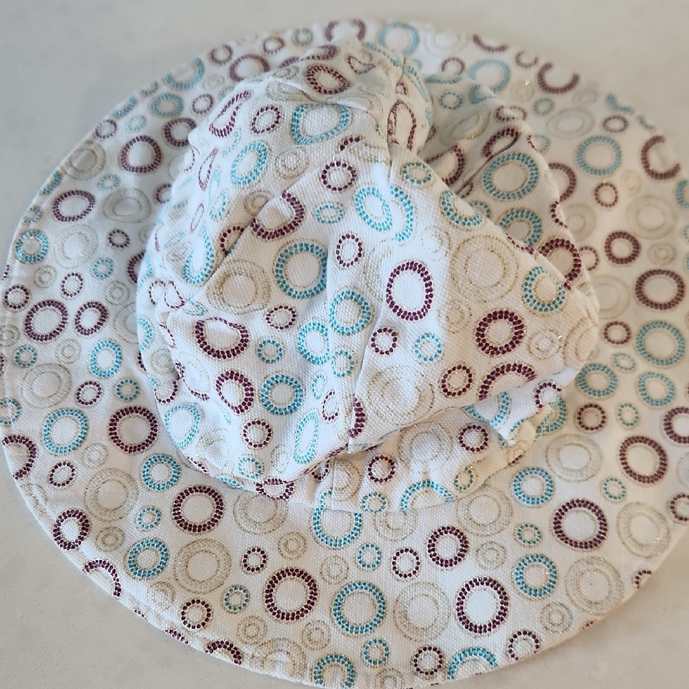 Kids Patterned Sun Hat - Cream, Brown, Blue Size Large